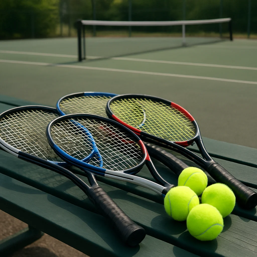 Plusieurs raquettes de tennis avec différents cordages