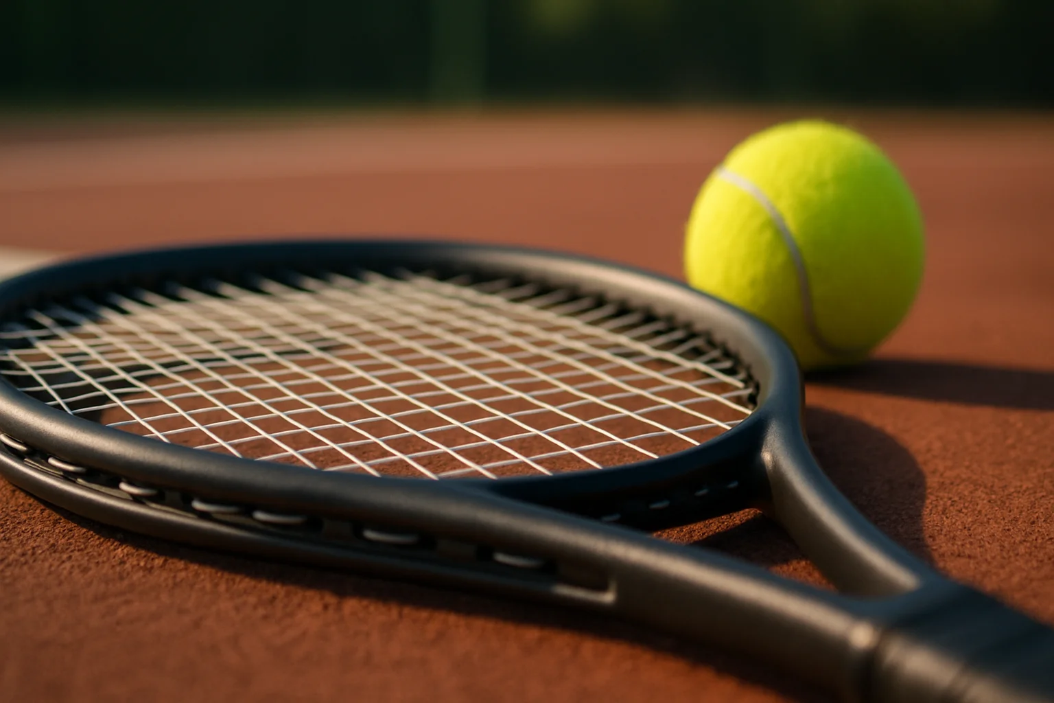 Raquette de tennis avec cordage neuf sur un court