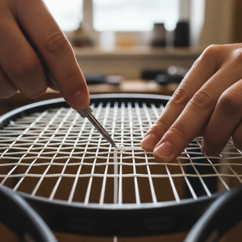 cordeur professionnel en train de corder une raquette de tennis à Mâcon